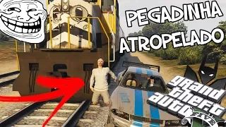 GTA V PEGADINHA - FAZENDO PLAYER SER ATROPELADO PELO TREM