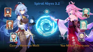 C0 Ganyu reverse melt and C0 Yae Miko Aggravate team - 3.2 Spiral Abyss  Floor 12 - 9 Stars