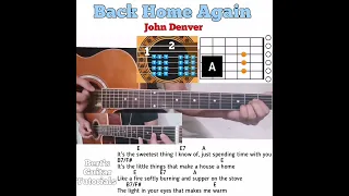 Back Home Again - John Denver guitar chords w/ lyrics & bass strumming tutorial FULL