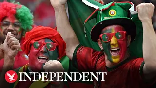 Watch again: World Cup supporters arrive at Lusail Stadium to watch Portugal v Uruguay