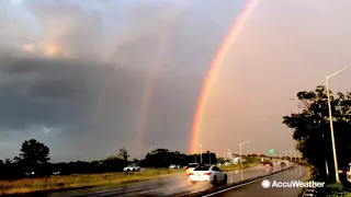 Stunning double-rainbow shines bright over Brooklyn, New York