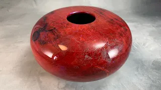 Red willow hollow form - turning a dyed and lacquered hollow form.