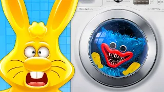 HUGGY WUGGY GOT IN THE WASHING MACHINE IN REAL LIFE HARE KHARITON IN SHOCK