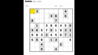 New York Times Sudoku Hard for May 1, 2024.  Just me mumbling and solving