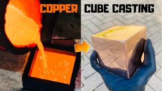 Huge Copper Cube Casting - Trash To Treasure - ASMR Metal Casting - BigStackD Casting Copper