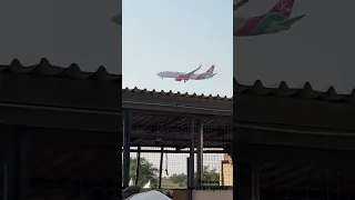 Kenya airways closeup landing in Accra