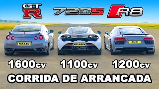 Audi R8 de 1200cv vs GT-R de 1600cv vs McLaren 720S de 1100cv: CORRIDA DE ARRANCADA