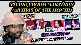 MONSTER DANCE TRIO! | Yeji/Chaeryeong/Ryujin -Studio Choom Marathon [Artist Of The Month] (REACTION)