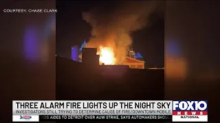 Three alarm fire lights up the sky in downtown Mobile