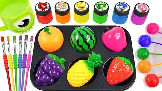 Satisfying Video | Rainbow 6 Lollipops ON Sticks FROM Glitter Color PlayDoh Fruits IN Magic Pan ASMR