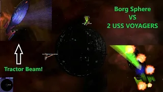 Borg Sphere VS 2 USS VOYAGERS | Star Trek Bridge Commander Battle | BC-Remastered