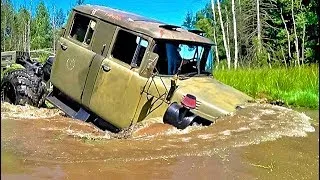 GIANT LOGGING TRUCKS & EQUIPMENT MACHINES FAILS DRIVERS SKILLS IN EXTREME CROSSING RIVER IN OFF ROAD