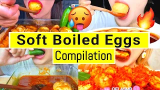 SPICY SOFT BOILED EGGS 🤤 COMPILATION (soft eating sound) SPICY BUTTER SEAFOOD SAUCE 🥚🍲