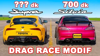 Toyota Supra 600 dk v Nissan Silvia 700 dk: DRAG RACE