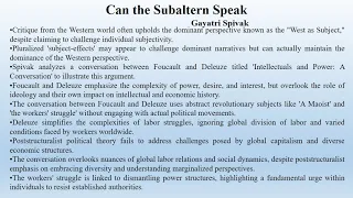 Gayatri Chakravorty Spivak's "Can the Subaltern Speak? (Summary)