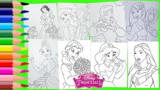Disney Princess Aurora Cinderella Belle Mulan Aurora Snow White Jasmine Coloring Pages for Girls