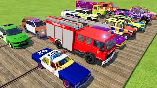 TRANSPORTING POLICE CARS, FIRE TRUCK, AMBULANCE, CARS OF COLORS! WITH TRUCKS! - FARMING SIMULATOR 22