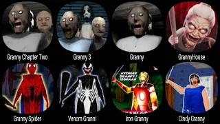 Granny Chapter Two,Granny 3,Granny,Granny House,Granny Spider,Venom Granny,Iron Granny,Cindy Granny.