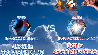 i9-9900K FULL OC vs STOCK | 5GHz 4266CL16 vs 4.7GHz 3200CL16 | i9 + B-DIE UNLEASHED IN 18 GAMES