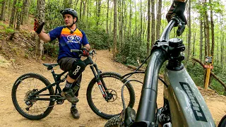 Getting Seth out for a few laps at Kanuga Bike Park