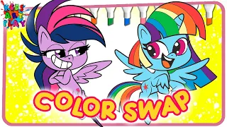 My Little Pony Pony Life Rainbow Dash And Twilight Sparkle COLOR SWAP Coloring Pages How To Color