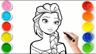 Elsa Queen Drawing, Painting and Coloring For Kids, Toddlers || How To Draw Princess Frozen