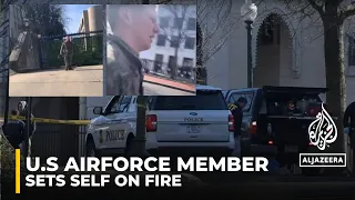 US airman sets himself on fire outside Israel embassy to protest ‘genocide’