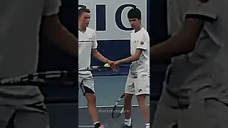 Holger Rune and Carlos Alcaraz playing doubles as kids