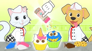 BABY PETS 🧁 Kira and Max Learn How to cook Cupcakes