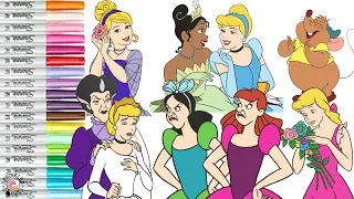 Disney Princess Coloring Book Compilation Cinderella Tiana Ugly Step Sisters Gus Gus Charming Fairy