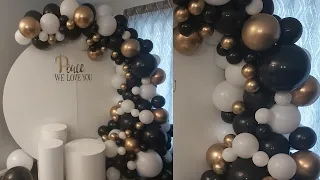 Black, White and Gold balloon garland - With Circular backdrop// Tutorial