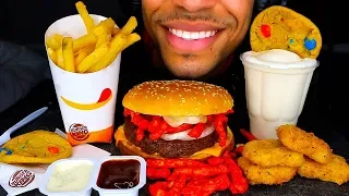 ASMR BURGER KING IMPOSSIBLE WHOPPER CHEETOS NUGGETS ICE CREAM COOKIE MUKBANG JERRY EATING NO TALKING