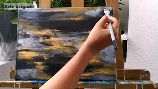 Easy Texture effects with brush gold leaf painting using 3 colors|Arte brigade|Acrylic|Abstract art