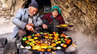 Cooking style of this caveman couple Living in a cave in Central Afghanistan