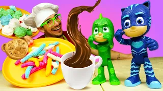 Los PJ Masks preparan los dulces más ricos en la cocina para niños.Recetas fáciles