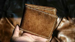 cara membuat dompet kulit buatan tangan "handmade" rustic vintage bahan kulit bekas jok sofa jadul
