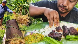 primitive rice harvesting in nagaland part 1|| eating roasted crispy pork meat || kents vlog.