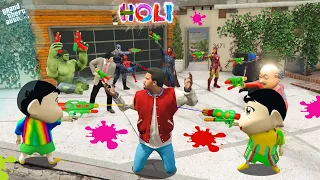 GTA 5 : SHINCHAN AND FRANKLIN CELEBRATE HOLI WITH AVENGERS ARMY in GTA 5! (GTA 5 mods)