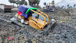 Wow!! Super Power Bulldozer D58E, D60P Ingenious Force Clearing Dirt Mud Fill Up Pond