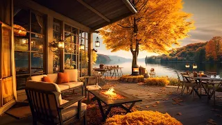 Warm Autumn Morning in Outdoor Coffee Shop Ambience| Smooth Ethereal Jazz Instrumental Music 🍂