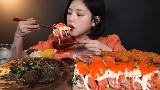 ENG SUB)Naengmomil Salmon Roll Salmon Sushi Fried Shrimp Mukbang ASMR Korean Real Sound Eating Show