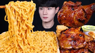 크림진짬뽕 자메이카통다리 치킨 먹방ASMR MUKBANG SPICY CREAMY NOODLES & SPICY BBQ CHICKEN 辛いラーメン チキン eating sounds