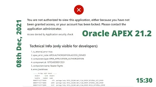 Oracle APEX 21.2 | You are not authorized to view this application