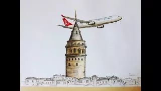 Galata Kulesi nasıl çizilir? How to draw Galata Tower?, Timelapse video