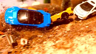 Japanese Cars VS. Police - 1/64 Scale Diecast Action Crashes - Super Slow Motion 1000fps