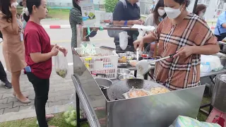 Thai Style Omelet Making For Breakfast In The Morning Market Bangkok Street Food Thailand