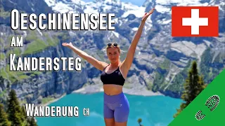 Wanderung: Oeschinensee am Kandersteg im Berner Oberland. Eine der schönsten Wanderungen der Alpen.