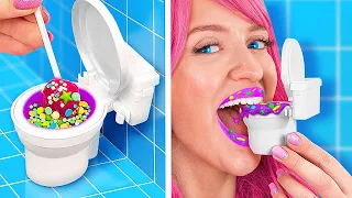 GIANT VS TINY FOOD 24 HOURS || Big VS Small CANDY HACKS and Cooking Tricks By 123 GO! CHALLENGE