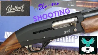 Loading and shooting in slow motion Baikal MP-155 shotgun