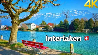 Interlaken, Switzerland, Walking tour 4K 60fps - The Most Beautiful towns in Switzerland